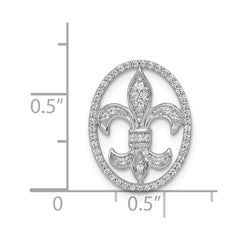 14k White Gold Oval 1/5ct. Diamond Fleur de Lis Chain Slide