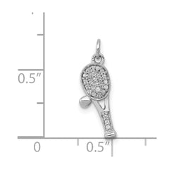 14k White Gold Diamond Racket and Ball Pendant