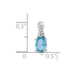 14k White Gold Oval Blue Topaz and Diamond Pendant - 2