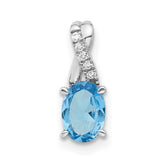 14k White Gold Oval Blue Topaz and Diamond Pendant - 2