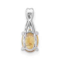 14k White Gold Oval Citrine and Diamond Pendant