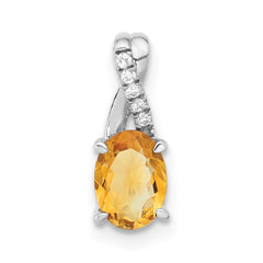 14k White Gold Oval Citrine and Diamond Pendant