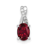 14K White Gold Oval Created Ruby and Diamond Pendant