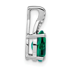 14k White Gold 7x5mm Oval Lab Created Emerald and Diamond Pendant
