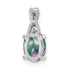 14k White Gold Oval Mystic Fire Topaz and Diamond Pendant
