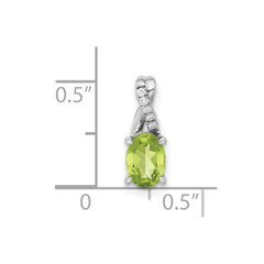 14k White Gold Oval Peridot and Diamond Pendant