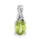 14k White Gold Oval Peridot and Diamond Pendant