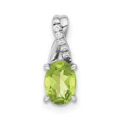 14k White Gold Oval Peridot and Diamond Pendant