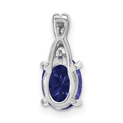 14k White Gold 7x5mm Oval Lab Created Sapphire and Diamond Pendant