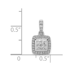 14k White Gold 1/3 carat Diamond Square Halo Cluster Pendant
