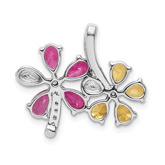 14k White Gold Diamond and 2.44 Citrine/Pink Tourmaline Flower Pendant