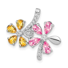 14k White Gold Diamond and 2.44 Citrine/Pink Tourmaline Flower Pendant