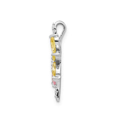 14k White Gold Diamond and 2.20 Citrine/Pink Tourmaline Flower Pendant