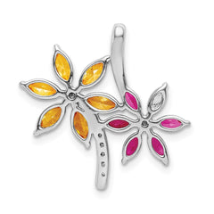14k White Gold Diamond and 2.20 Citrine/Pink Tourmaline Flower Pendant