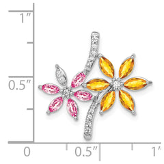 14k White Gold Diamond and 2.20 Citrine/Pink Tourmaline Flower Pendant