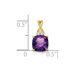 14k Checkerboard Amethyst and Diamond Pendant
