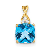 14k Checkerboard Blue Topaz and Diamond Pendant