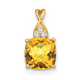 14k Checkerboard Citrine and Diamond Pendant