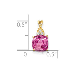 14k Checkerboard Created Pink Sapphire and Diamond Pendant
