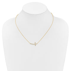 14k Polished 1/4 carat Diamond Sideways Cross 18 inch Necklace