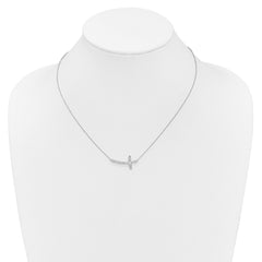 14k White Gold 1/4 carat Diamond Sideways Cross 18 inch Necklace