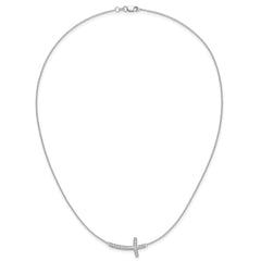 14k White Gold 1/4 carat Diamond Sideways Cross 18 inch Necklace