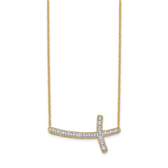 14k Polished 1/2 carat Diamond Sideways Cross 18 inch Necklace