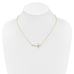 14k Polished 1/2 carat Diamond Sideways Cross 18 inch Necklace