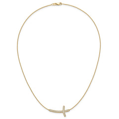 14k Polished 1/2 carat Diamond Sideways Cross 18 inch Necklace