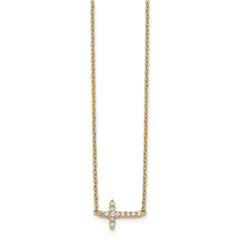 14k Polished 1/10 carat Diamond Sideways Cross 18 inch Necklace - 2
