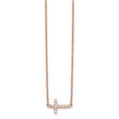 14k Rose Gold 1/10 carat Diamond Sideways Cross 18 inch Necklace
