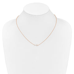 14k Rose Gold 1/10 carat Diamond Sideways Cross 18 inch Necklace