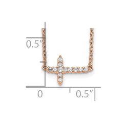 14k Rose Gold 1/10 carat Diamond Sideways Cross 18 inch Necklace