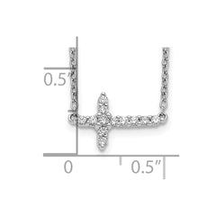 14k White Gold 1/6 carat Diamond Sideways Cross 18 inch Necklace - 2