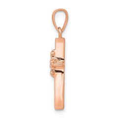 14k Rose .01ct. Diamond Polished Budded Cross Pendant