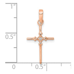 14k Rose .01ct. Diamond Polished Budded Cross Pendant