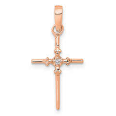 14k Rose .01ct. Diamond Polished Budded Cross Pendant