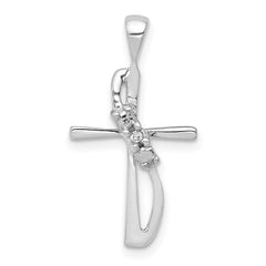 14k White Gold .01ct. Diamond Cross Pendant - 3