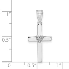 14k White Gold .01ct Diamond Heart Cross Pendant - 2