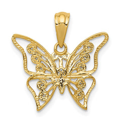 14k and Rhodium Diamond Butterfly Pendant