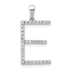 14K White Gold Diamond Letter E Initial Pendant - 5