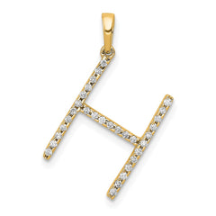 14K Diamond Letter H Initial Pendant - 2