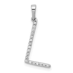 14K White Gold Diamond Letter L Initial Pendant - 2