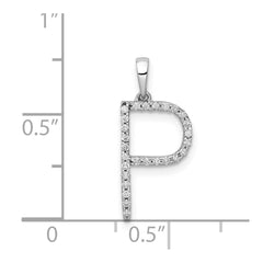14K White Gold Diamond Letter P Initial Pendant - 4