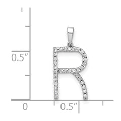 14K White Gold Diamond Letter R Initial Pendant - 5