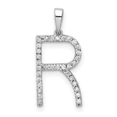 14K White Gold Diamond Letter R Initial Pendant - 5