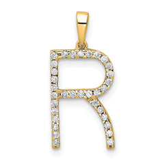 14K Diamond Letter R Initial Pendant - 2