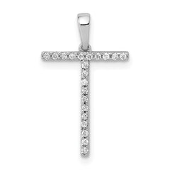 14K White Gold Diamond Letter T Initial Pendant - 4