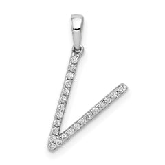 14K White Gold Diamond Letter V Initial Pendant - 2