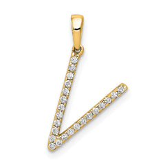 14K Diamond Letter V Initial Pendant - 2